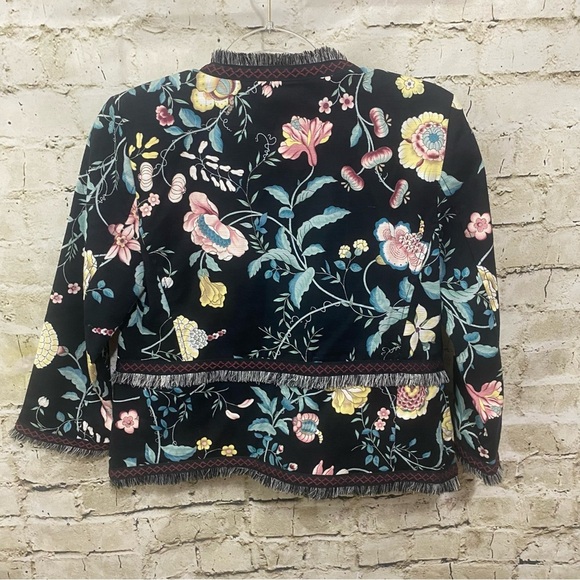 Loft Cotton Twill Floral Print Cropped Open Front Fridge Blazer Jacket - Picture 4 of 6